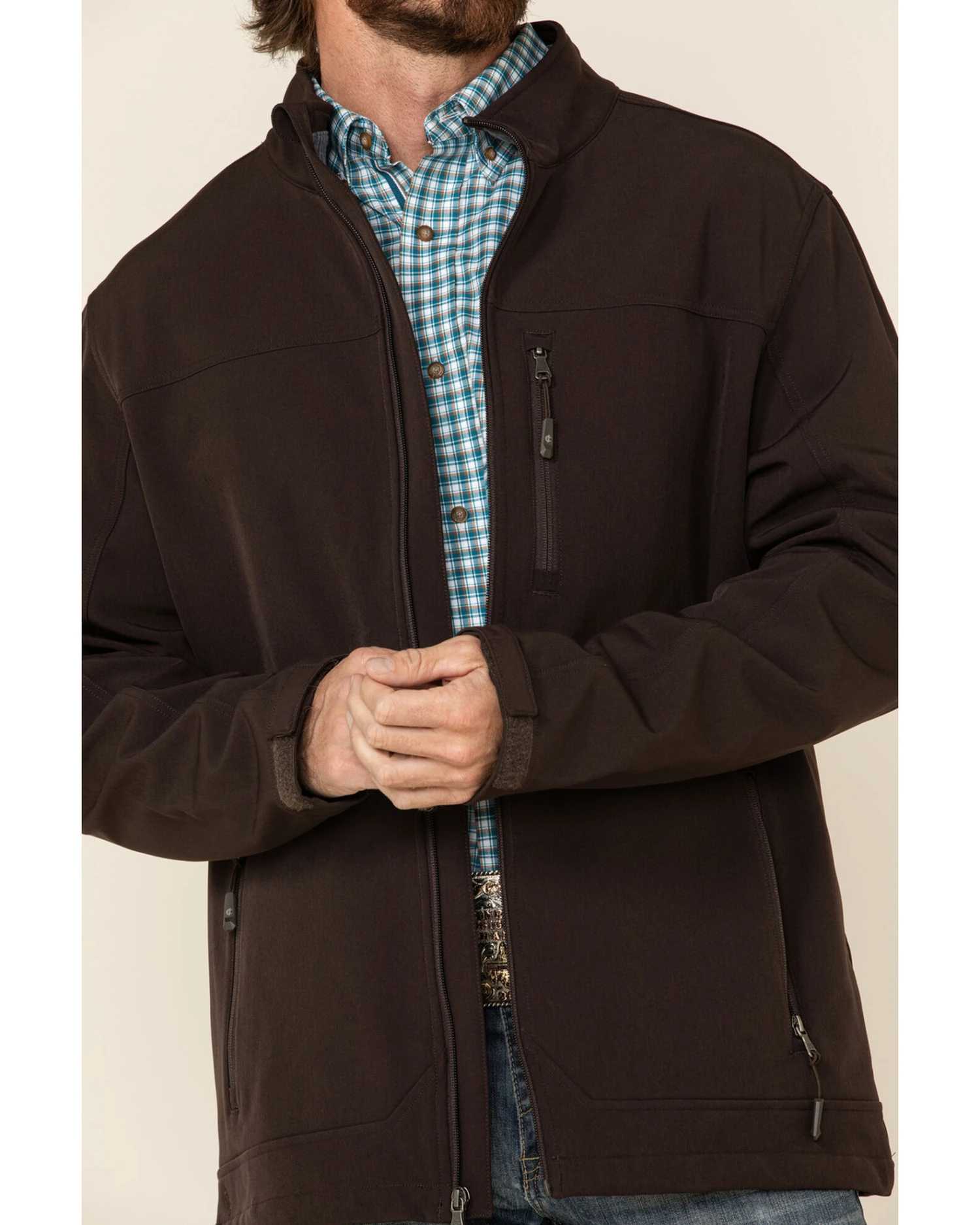 Cody James Men's Brown Steamboat Softshell Bonded Zip Front Jacket - Image 4