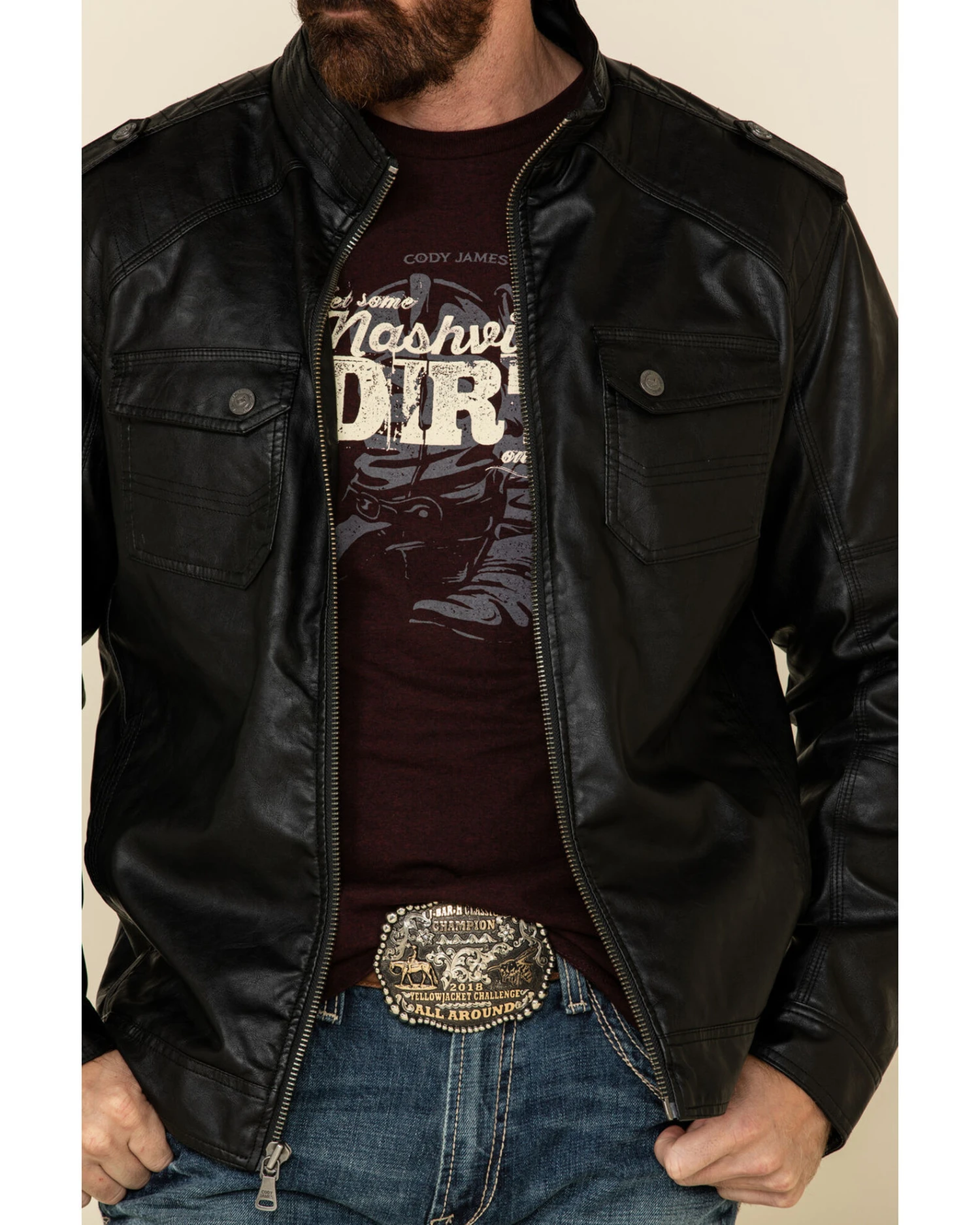Cody James Men's Backwoods Distressed Faux Leather Moto Jacket - Tall - Image 4