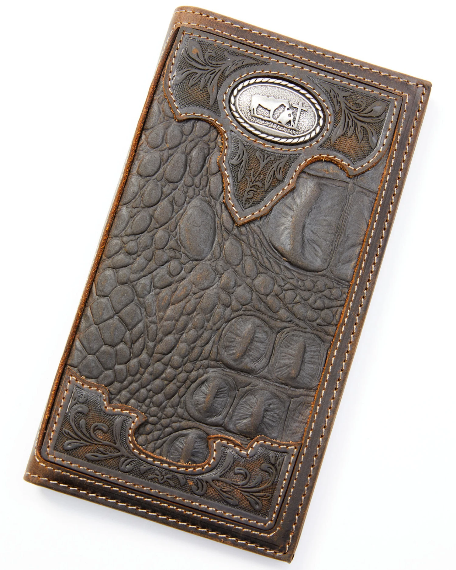 Cody James Men's Bi-Fold Crocodile Print Embossed Rodeo Wallet