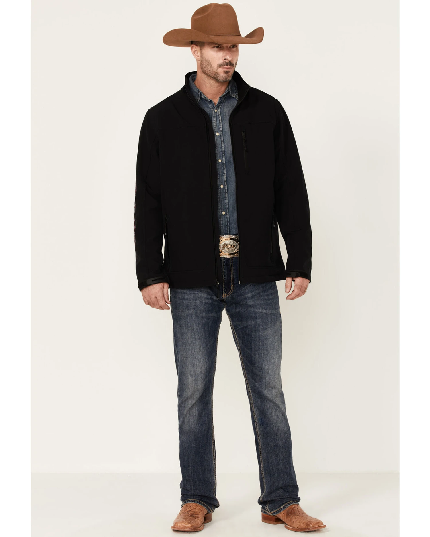 Cody James Core Men's American Embroidered Sleeve Zip-Front Steamboat Jacket - Image 3